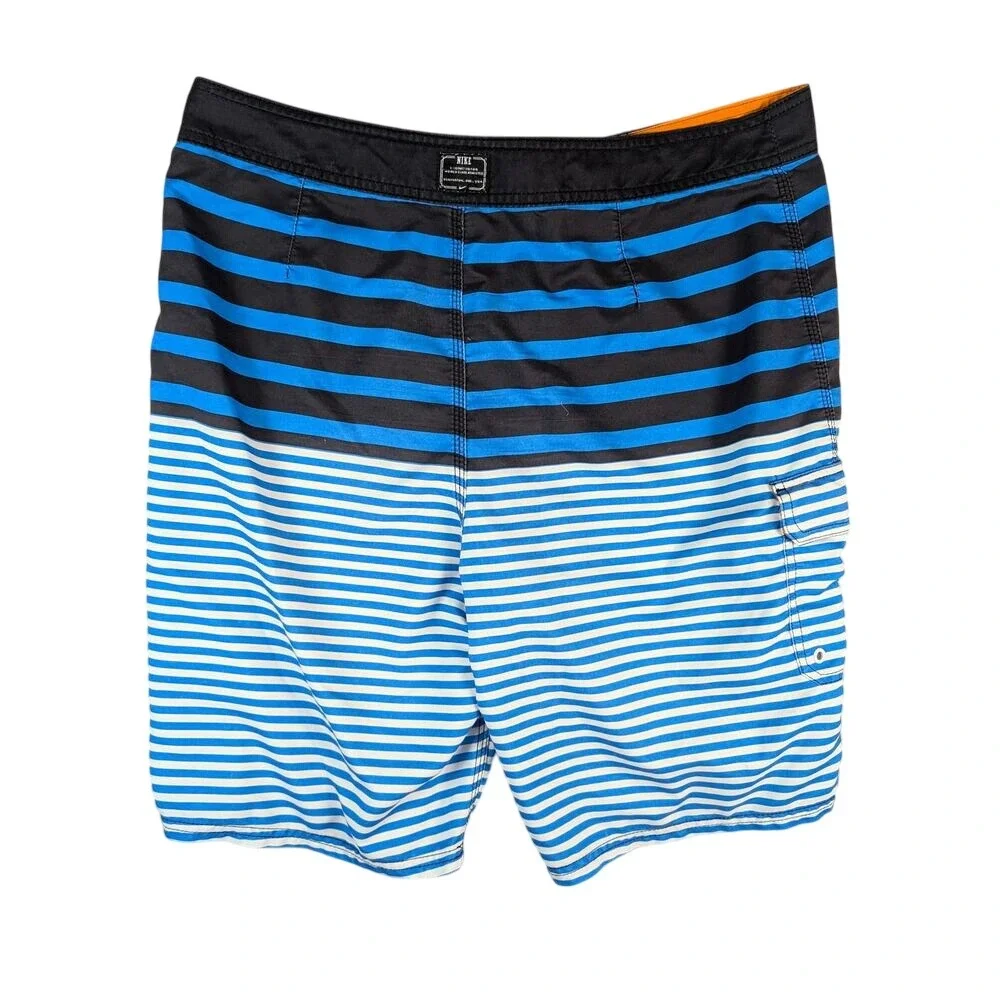 Nike Board Shorts Men's Blue Black White‎ Stripe Swim Trunks Size 36 Beach Surf